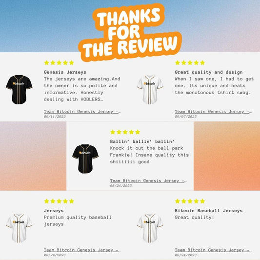 5 new 5-Star reviews for our Team Bitcoin Genesis jersey collection over the past month!